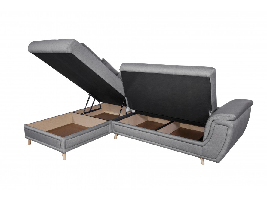 FORTY - Canapé d'angle fixe convertible en tissu et pieds bois
