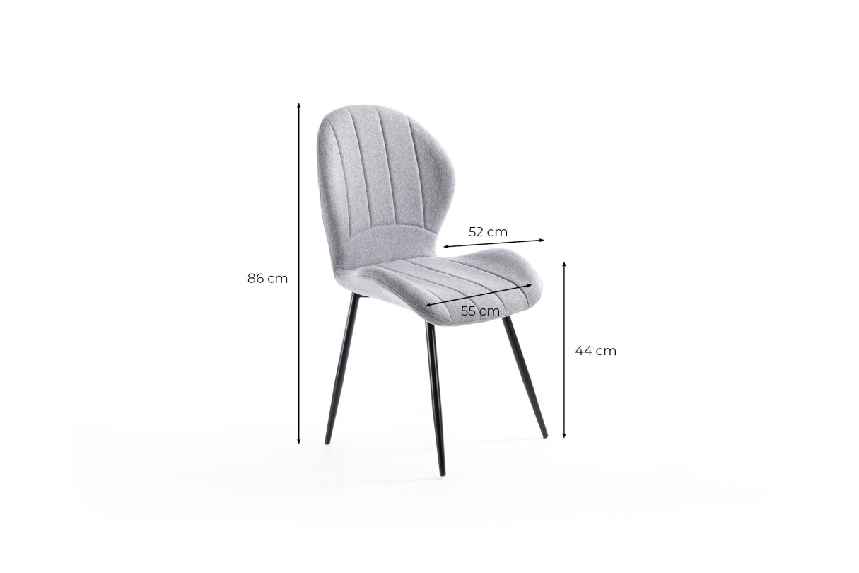 A8116 - Lot de 2 chaises arrondies en tissu avec pieds en métal noir