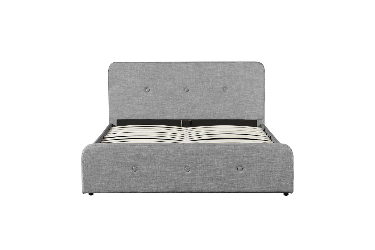 1491G - Cadre de lit avec tête de lit, sommier à lattes et coffre de rangement en tissu