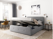 1491G - Cadre de lit avec tête de lit, sommier à lattes et coffre de rangement en tissu