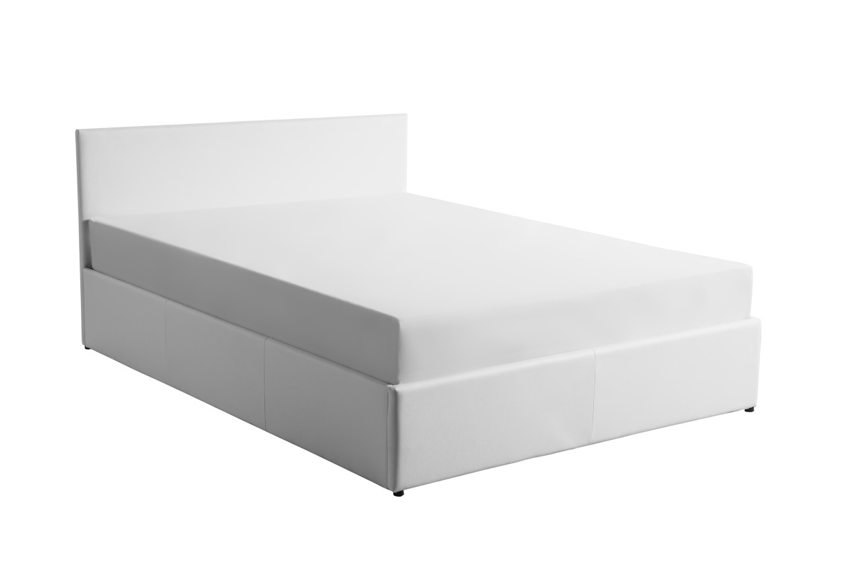 1166 - Cadre de lit avec coffre de rangement et tête de lit en simili