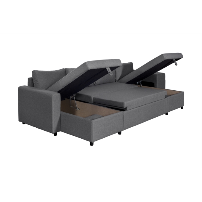 L200U PLUS - Canapé panoramique convertible avec 2 coffres et 2 poufs en tissu