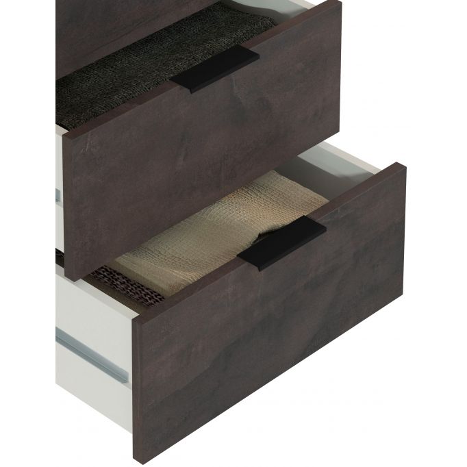 Armoire industrielle 3 portes bois + 3 tiroirs gris L121 x H180 cm