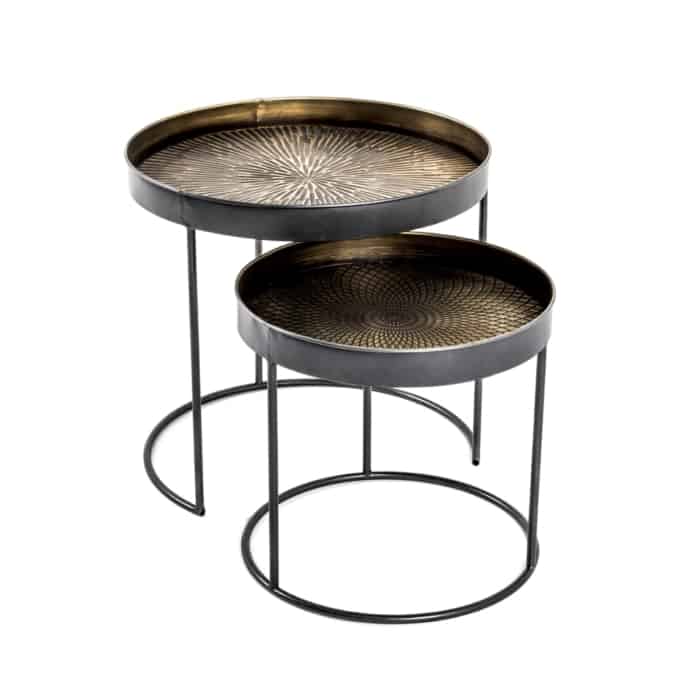 CUIVRE - Set de 2 tables basses en métal noir et plateaux cuivré