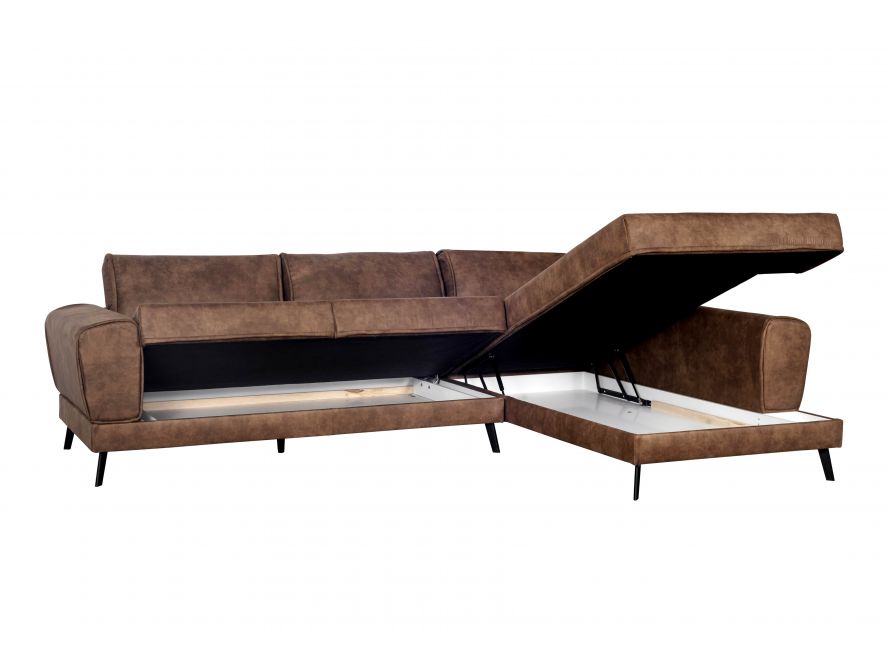 IMPERIAL - Canapé d'angle convertible avec 2 coffres pieds métal noir en tissu style industriel