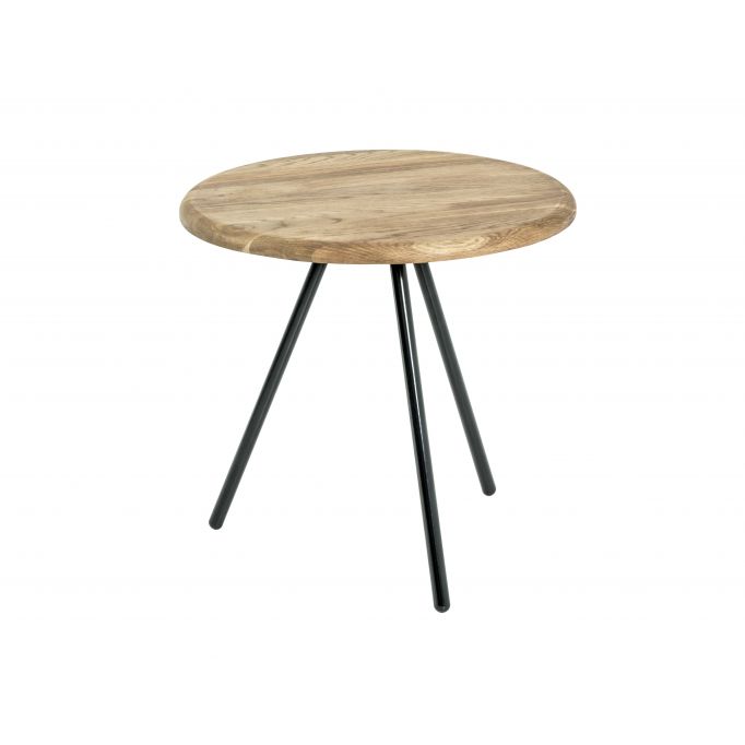 BASTID - Table basse avec pieds en métal noir et plateau en chêne massif 40 cm