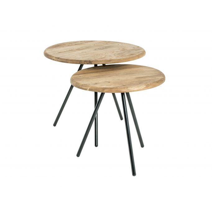 BASTID - Table basse avec pieds en métal noir et plateau en chêne massif 50 cm