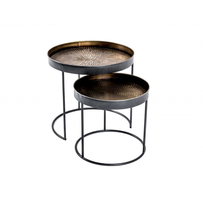 CUIVRE - Lot de 2 tables basses en métal noir et cuivre