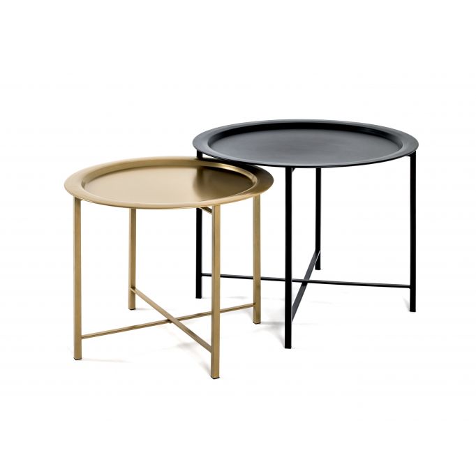 LIRYA - Lot de 2 tables basses en métal noir et doré