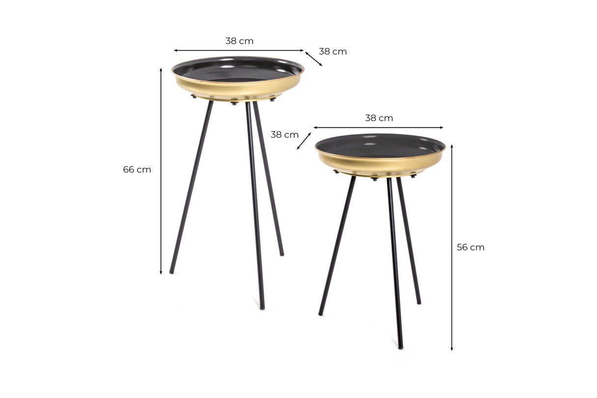 SAPHYR - Lot de 2 tables d'appoint en métal noir et doré