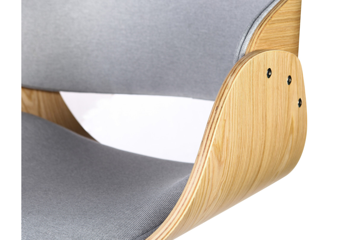 NORDY - Tabouret de bar scandinave avec dossier en bois clair et coussin en tissu