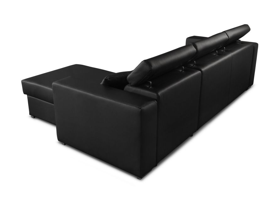 LAURIE - Canapé d'angle réversible convertible avec coffre de rangement et têtières en simili