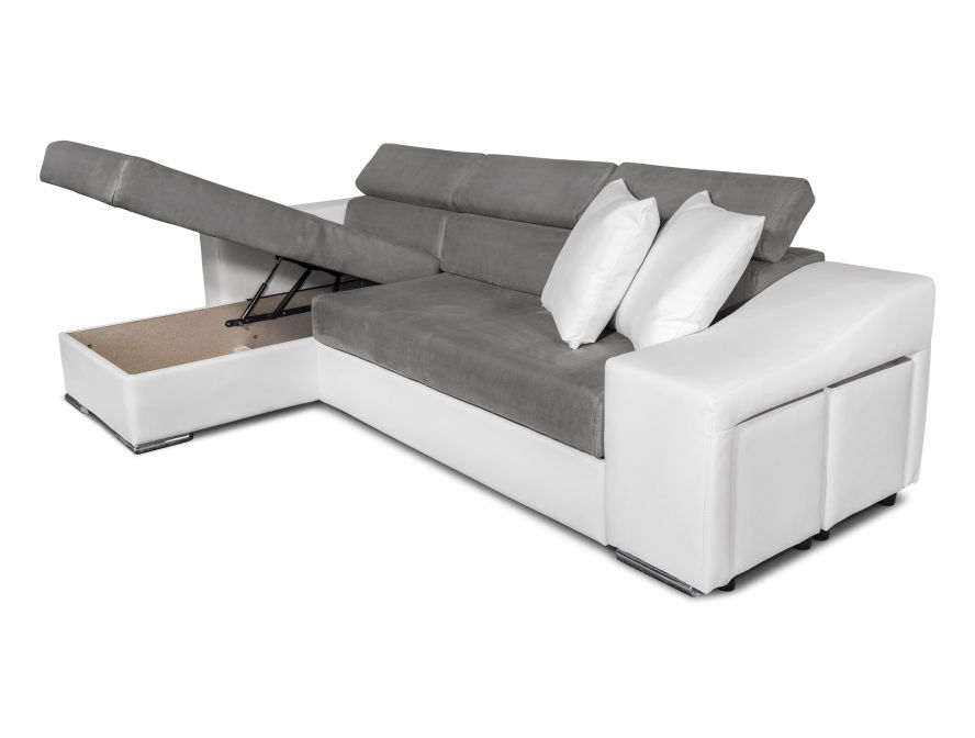 STILO - Canapé d'angle réversible, convertible avec coffre et 2 poufs en microfibre et simili