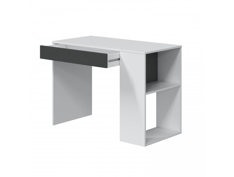 Bureau avec tiroir et fonction étagère intégrée blanc et gris