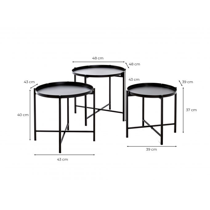 LIRYA - Lot de 3 tables basses en métal noir