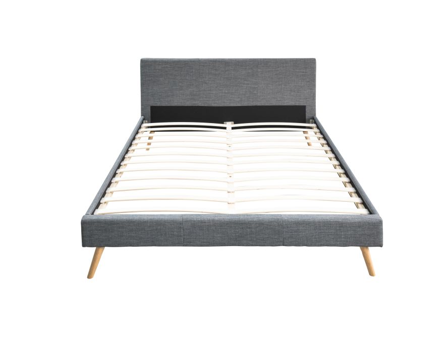 BJORN - Cadre de lit style scandinave en tissu avec pieds bois