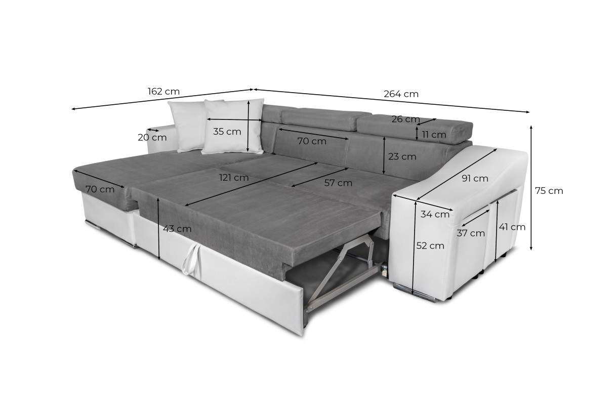 STILO - Canapé d'angle réversible, convertible avec coffre et 2 poufs en microfibre et simili