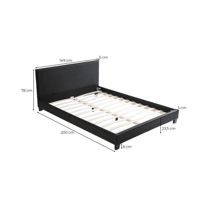MONACO - Cadre de lit avec éclairage LED, tête de lit et sommier à lattes en simili