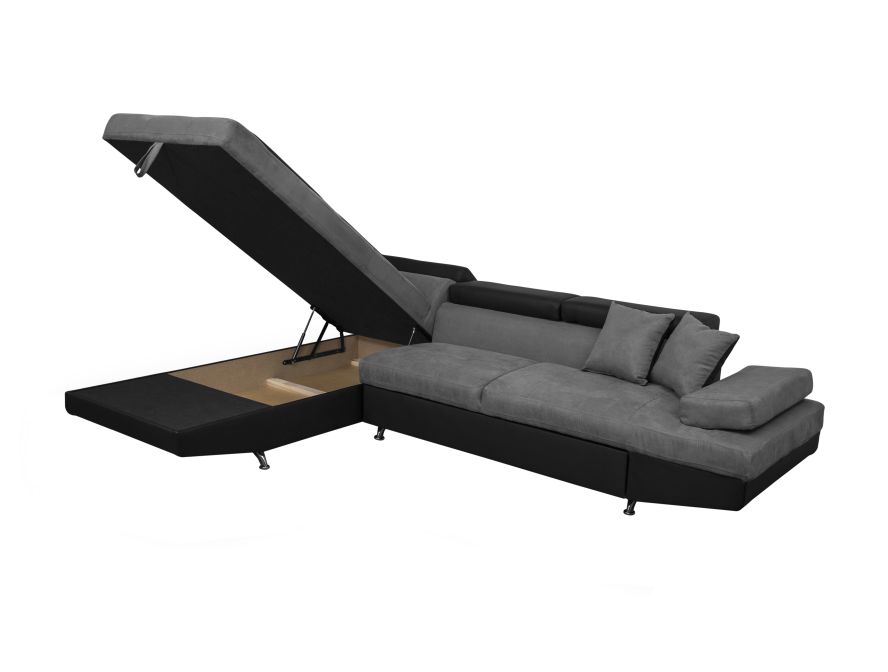 RIO - Canapé d'angle convertible 5 places avec coffre de rangement en microfibre et simili