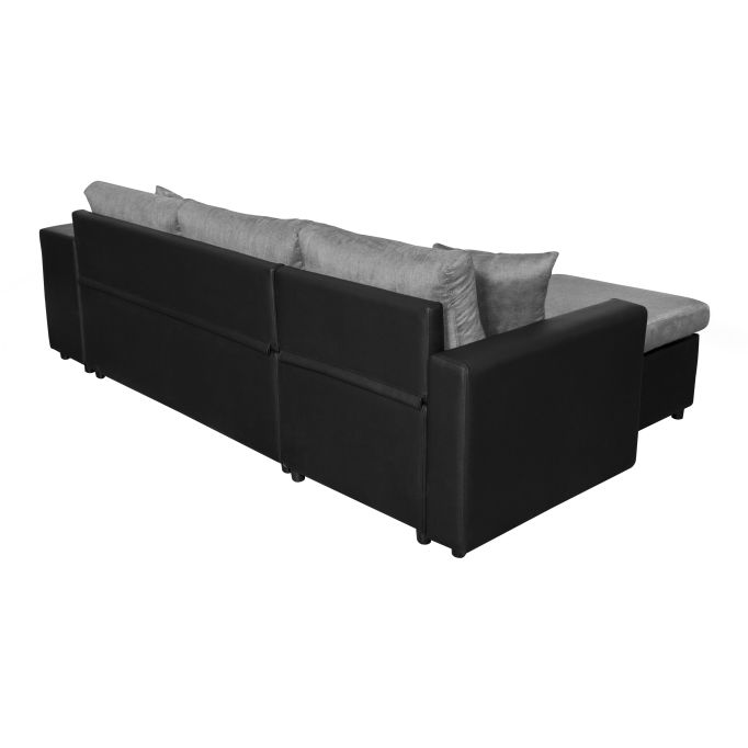 MARIA PLUS - Canapé d'angle réversible convertible avec coffre et 2 poufs en tissu et simili