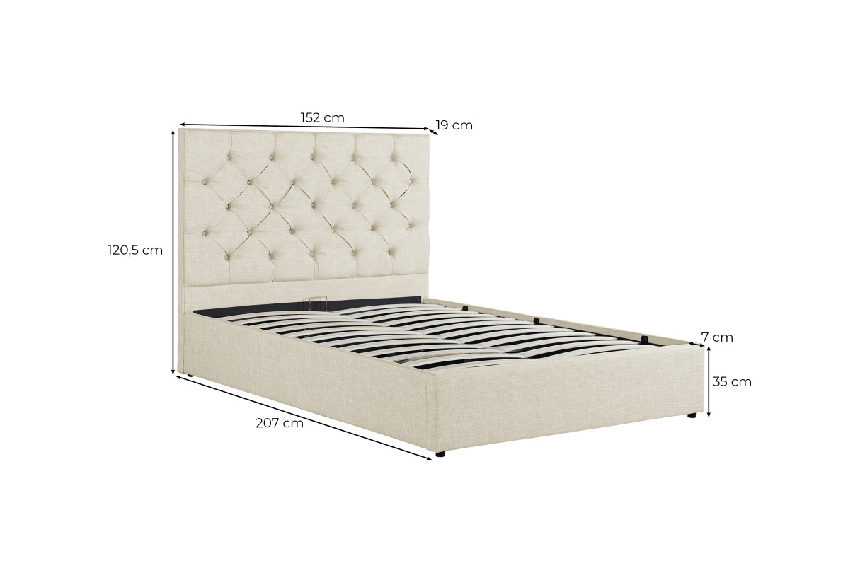 MAXIME - Cadre de lit avec coffre et tête de lit capitonnée en tissu