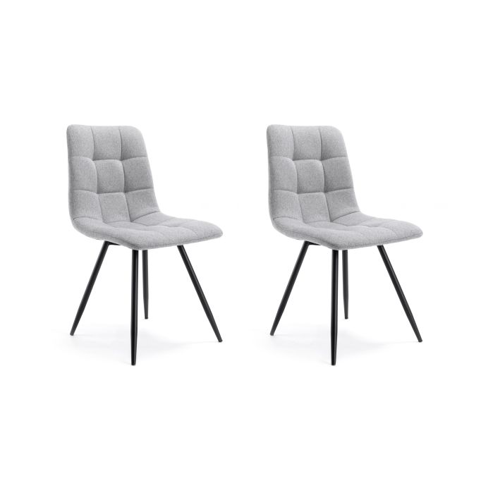 FLYNN - Lot de 2 chaises quadrillées en tissu avec pieds en métal noir