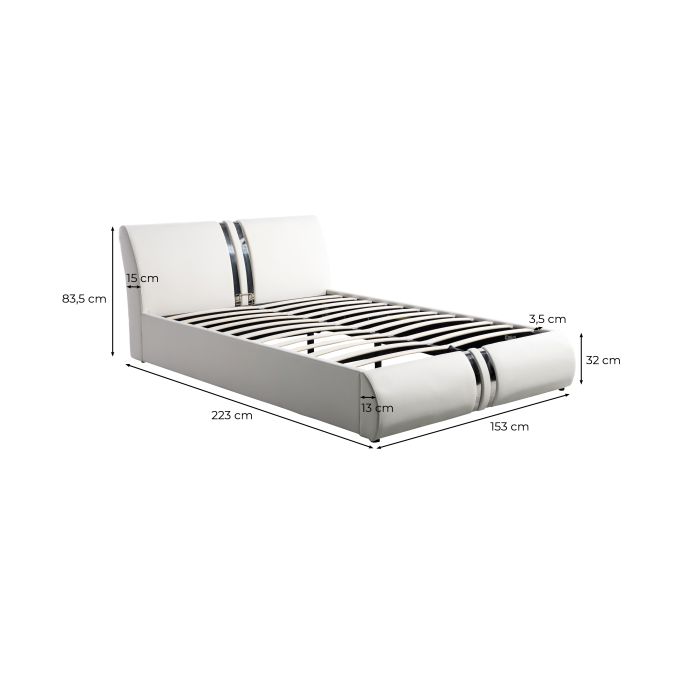 DOHA - Cadre de lit avec tête de lit et sommier à lattes et coffre de rangement en simili