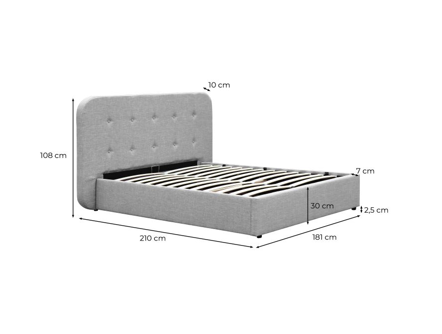 BULGO - Cadre de lit avec tête de lit et sommier à lattes et coffre de rangement en tissu