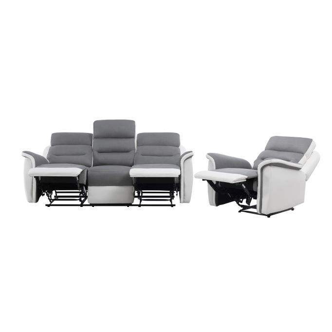 9222 - PACK Canapé relax 3 places et 1 fauteuil en PU Blanc et MF Gris