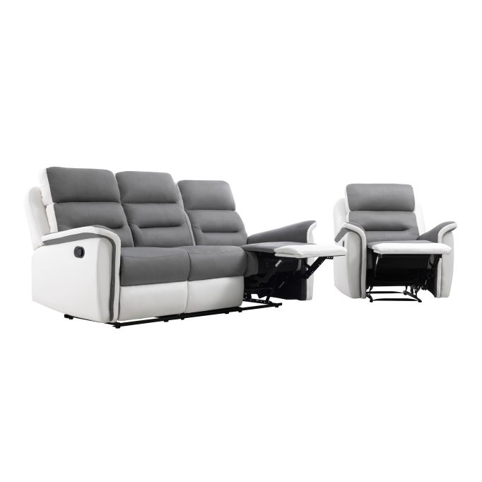 9222 - PACK Canapé relax 3 places et 1 fauteuil en PU Blanc et MF Gris