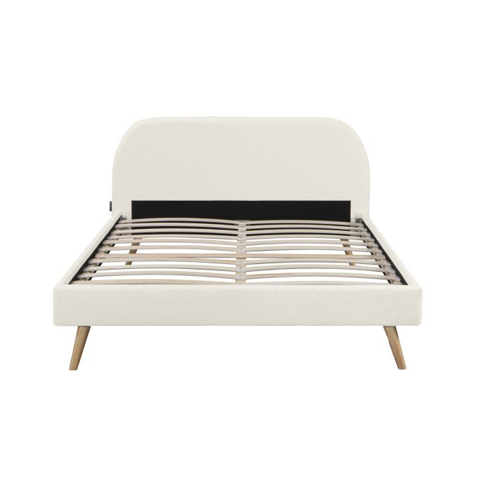 SOMN - Cadre de lit scandinave avec tête de lit et sommier à lattes en tissu bouclette