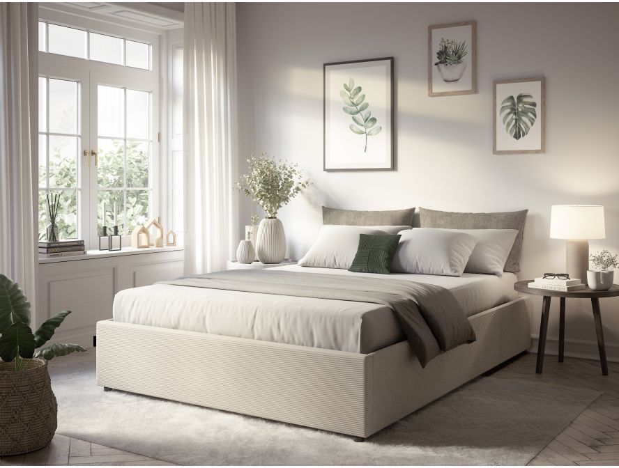 SALOMON - Cadre de lit avec coffre de rangement en velours côtelé