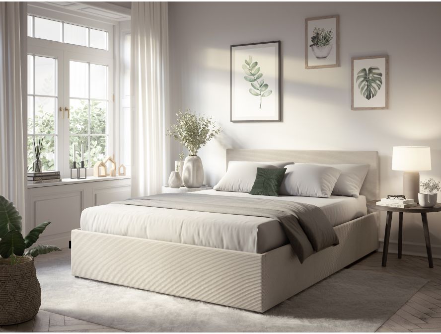 MAJESTIC - Cadre de lit avec coffre de rangement et tête de lit en velours côtelé