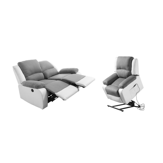 9121 - Ensemble canapé relax électrique 2 places + fauteuil releveur en microfibre et simili