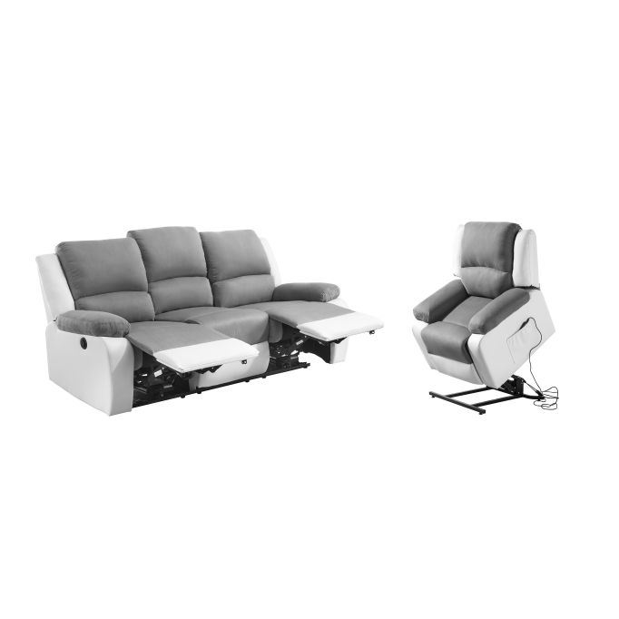 9121 - Ensemble canapé relax électrique 3 places + fauteuil releveur en microfibre et simili