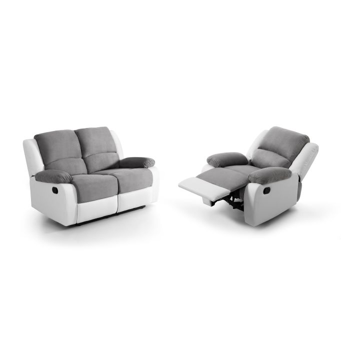 9121 - Ensemble canapé relax manuel 2 places + fauteuil manuel en microfibre et simili