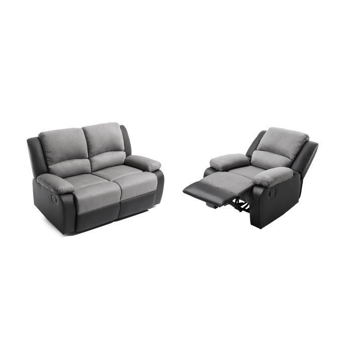 9121 - Ensemble canapé relax manuel 2 places + fauteuil manuel en microfibre et simili