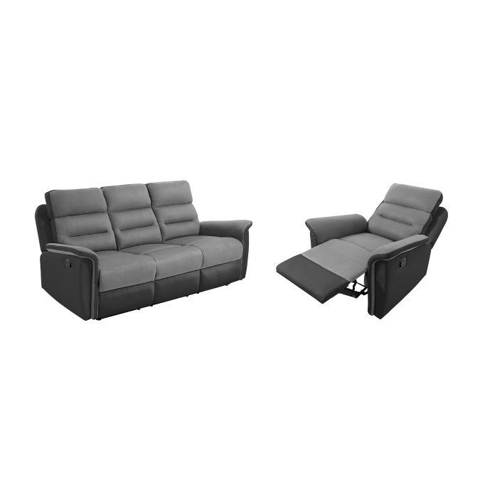 9222 - Ensemble canapé relax manuel 3 places + fauteuil manuel en microfibre et simili