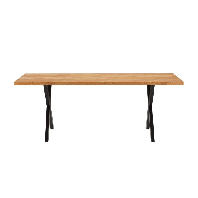 FILAR - Table à manger 200cm avec plateau chevron finition chêne et pieds métal noir