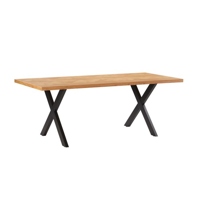 FILAR - Table à manger 200cm avec plateau chevron finition chêne et pieds métal noir