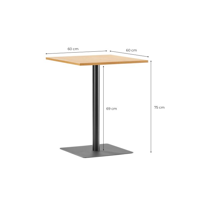 TRAKT - Table à manger carrée 60x60 avec plateau finition chêne et pieds en métal noir