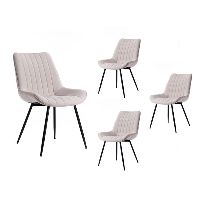 ORLANDO - Lot de 4 chaises rayures tissu pieds métal noir