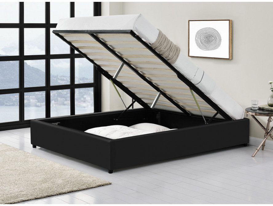 Cadre de lit avec coffre de rangement en simili