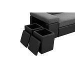 SOFIA - Canapé d'angle convertible avec coffre + 2 poufs coffres avec niche de rangement en simili et tissu