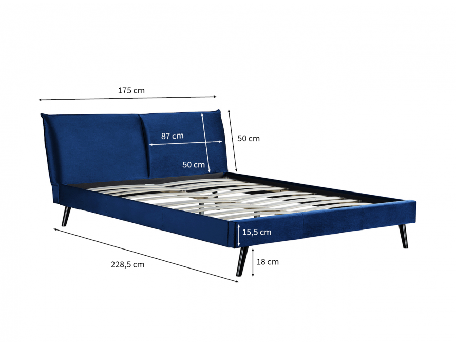 1494 - Cadre de lit avec tête de lit et sommier à lattes  en velours