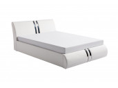 1143 - Cadre de lit avec tête de lit et sommier à lattes et coffre de rangement en simili