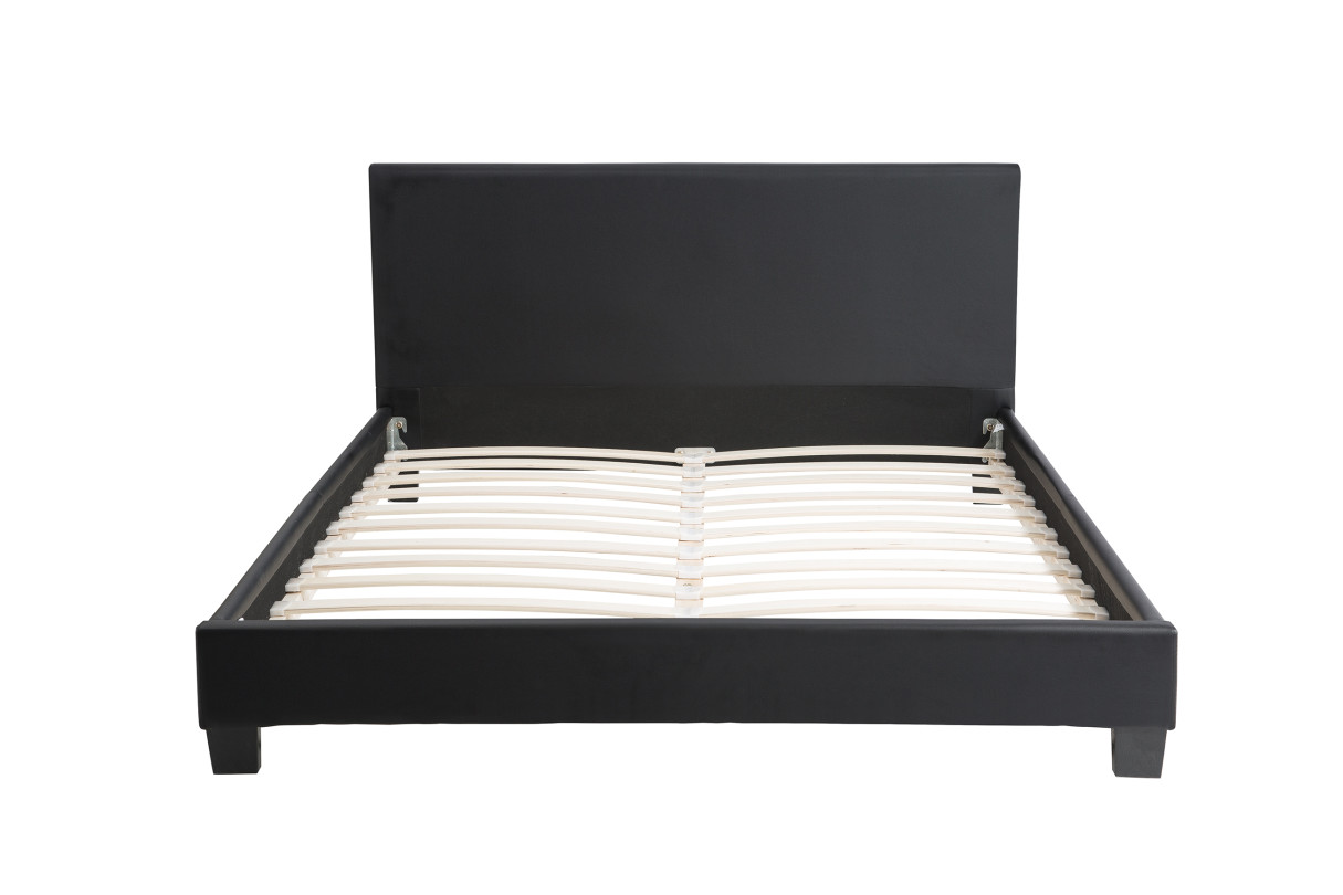 1803 - Cadre de lit avec éclairage LED, tête de lit et sommier à lattes en simili