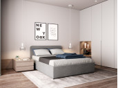1485G -  Cadre de lit avec tête de lit et sommier à lattes et coffre de rangement en tissu