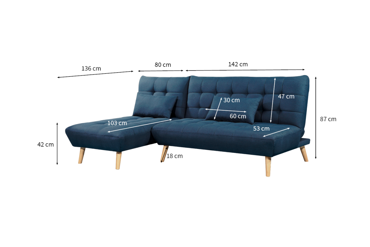 JONAS - Canapé d'angle convertible et réversible 4 places en  tissu