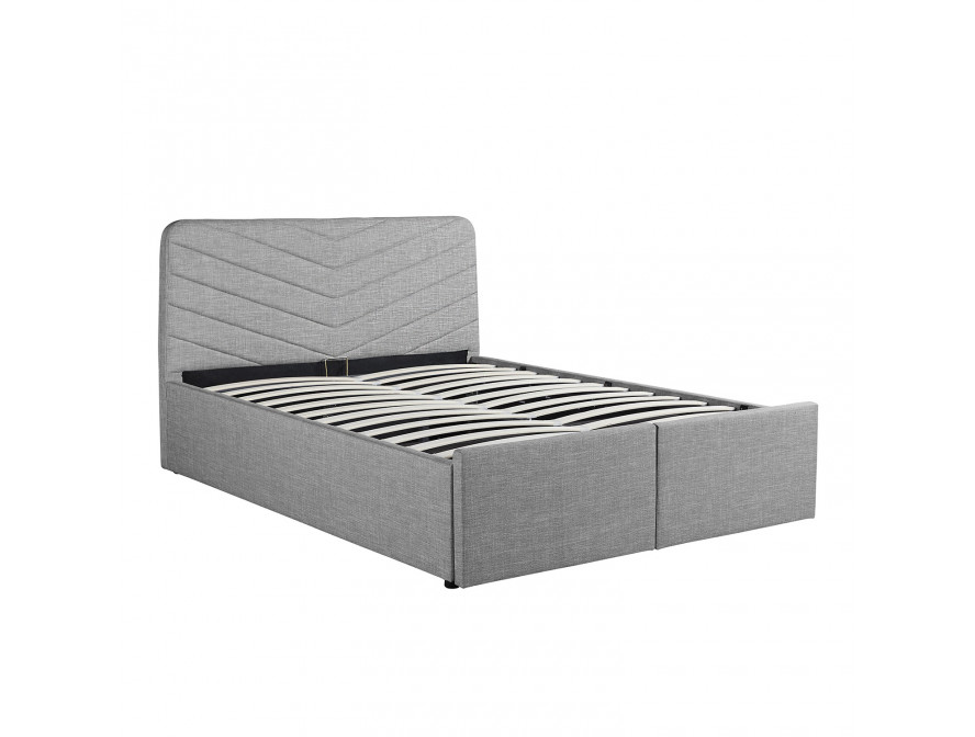 1492D - Cadre de lit avec tête de lit, sommier à lattes et 2 tiroirs en tissu